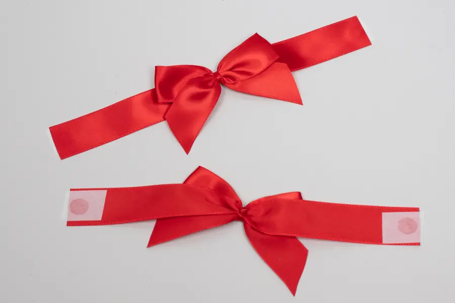 2 Bow x 3W, Self-Adhesive Pre-Tied Bows for Collapsible Magnetic Boxes, Red Satin Ribbon