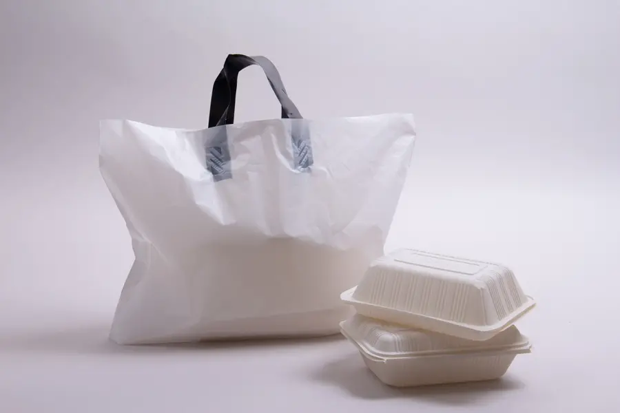 16W x 9D x 11H, Soft Loop Handled Plastic Take-Out Bags, White