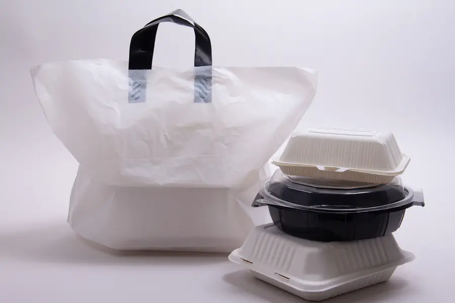 19W x 9D x 12H, Soft Loop Handled Plastic Take-Out Bags, White