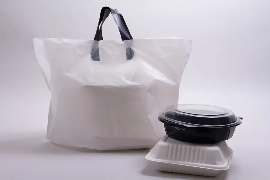 21W x 10D x 13H, Soft Loop Handled Plastic Take-Out Bags, White