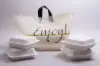 24W x 11D x 14H, Soft Loop Handled Plastic Take-Out Bags, Cream