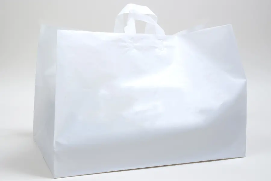 22W x 14D x 15H, Clear Frosted Soft Loop Handle, White