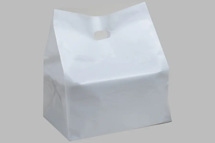 13W x 10D x 15H, Economy Plastic Take-Out Bags with Die-cut Handles, White