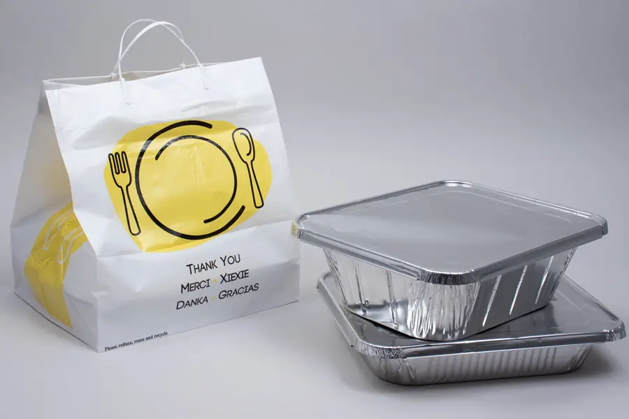 12W x 10D x 14H, "Thank You" White Plastic High-Density Clip Loop Take-Out Bags - 2.50 mil