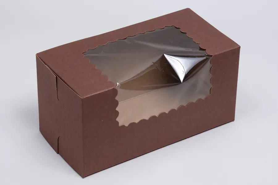8L x 4W x 4H, Chocolate Cocoa Brown Bakery Boxes with Window, Chocolate Brown