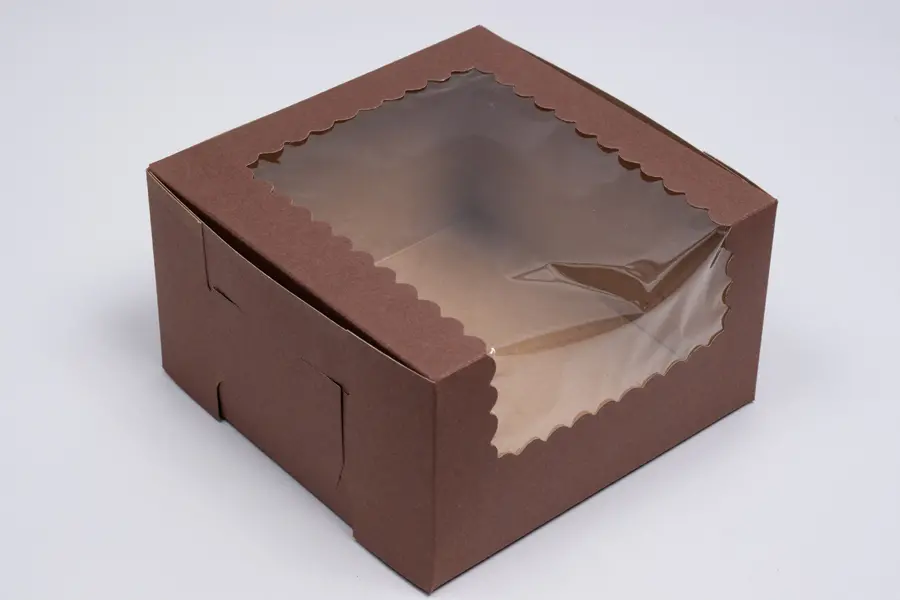 7L x 7W x 4H, Chocolate Cocoa Brown Bakery Boxes with Window, Chocolate Brown