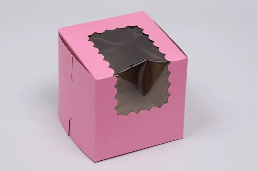 4L x 4W x 4H, Strawberry Pink Bakery Boxes with Window, Strawberry