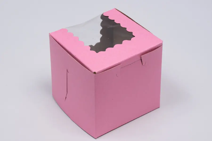 4L x 4W x 4H, Strawberry Pink Bakery Boxes with Window, Strawberry