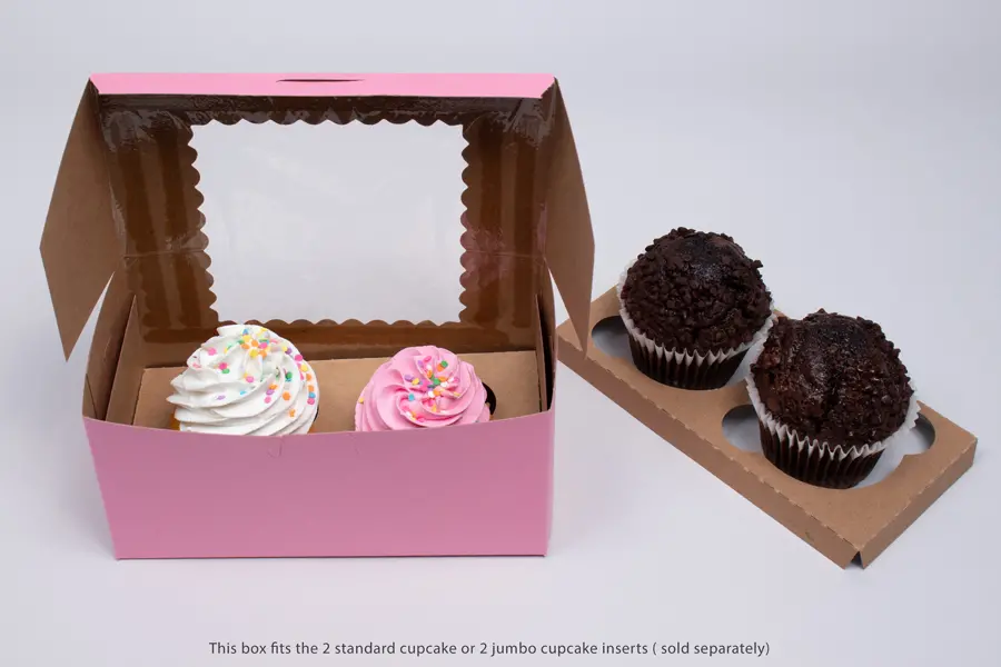 8L x 4W x 4H, Strawberry Pink Bakery Boxes with Window, Strawberry