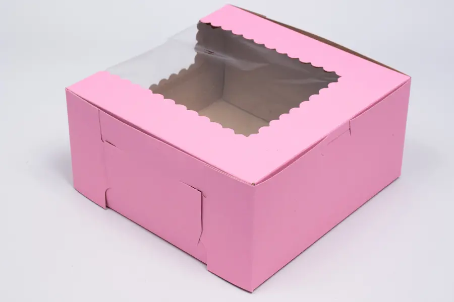 10L x 10W x 4H, Strawberry Pink Bakery Boxes with Window, Strawberry