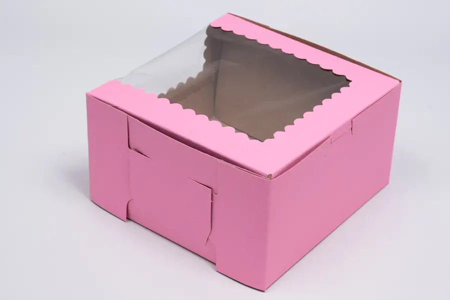8L x 8W x 4H, Strawberry Pink Bakery Boxes with Window, Strawberry