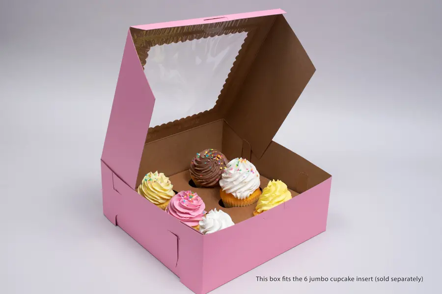 10L x 10W x 4H, Strawberry Pink Bakery Boxes with Window, Strawberry