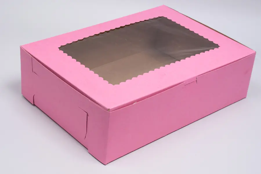 14L x 10W x 4H, Strawberry Pink Bakery Boxes with Window, Strawberry