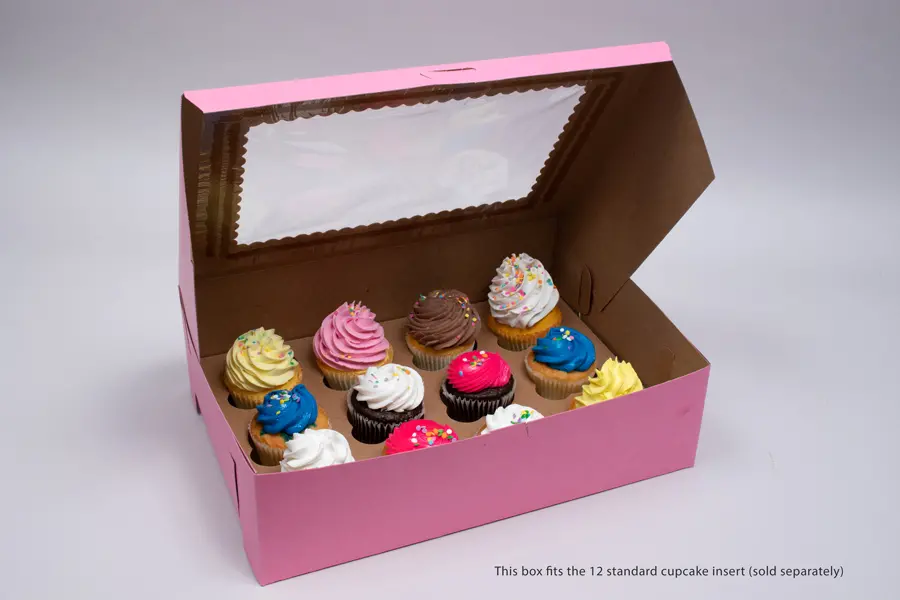 14L x 10W x 4H, Strawberry Pink Bakery Boxes with Window, Strawberry