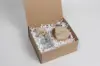 8-1/2L x 7-3/4W x 3-3/4H, Premium Folding Vesta Gift Boxes, Natural Kraft