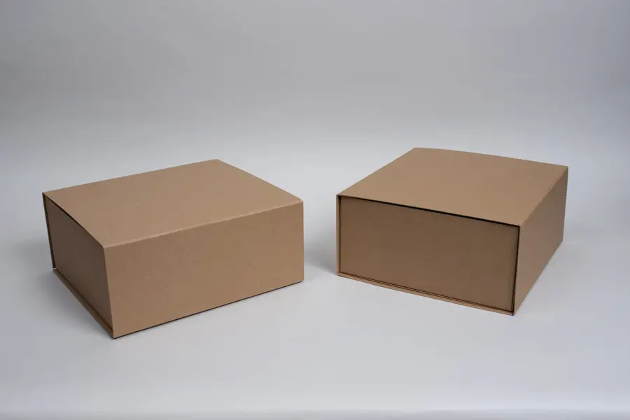 8-1/2L x 7-3/4W x 3-3/4H, Premium Folding Vesta Gift Boxes, Natural Kraft