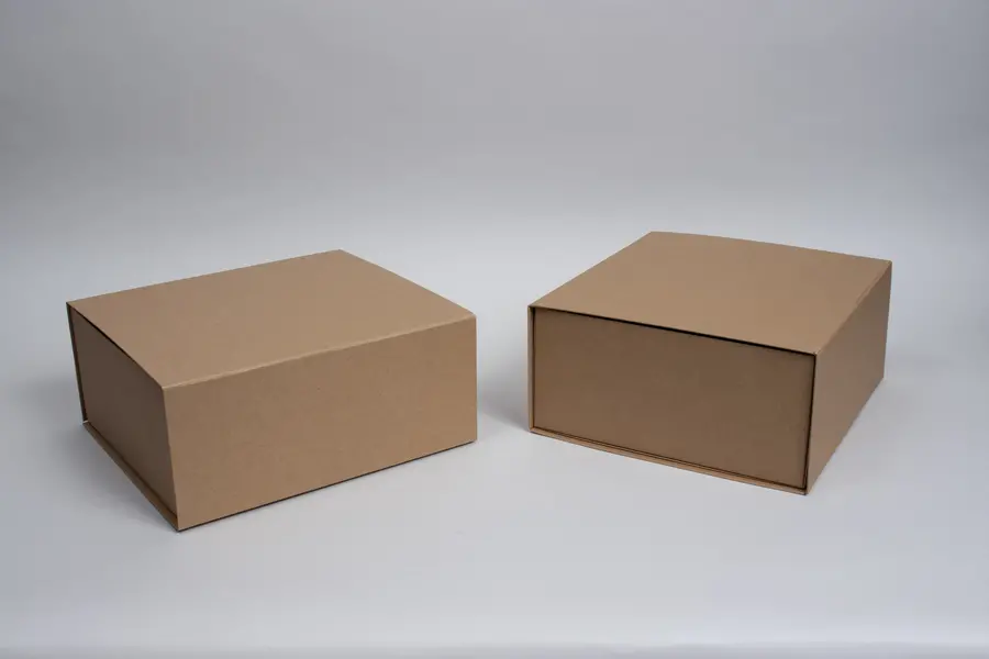 11-3/8L x 10-1/4W x 4-7/8H, Premium Folding Vesta Gift Boxes, Natural Kraft