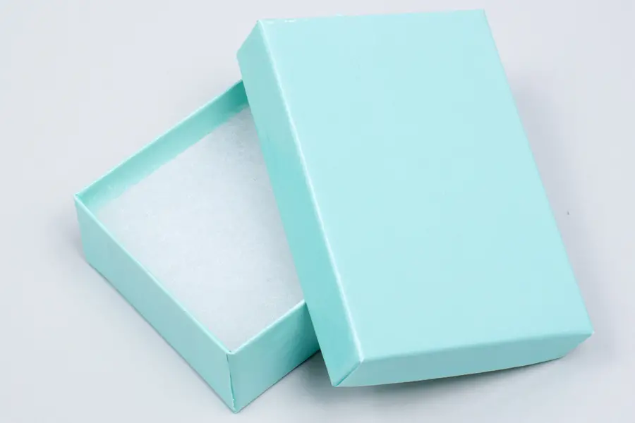 3L x 2-1/8W x 1H, 2-Piece Set-Up Jewelry Boxes w/Fiber Insert, Blue Ice Gloss