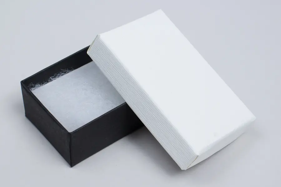2-1/2L x 1-1/2W x 7/8H, 2-Piece Set-Up Jewelry Boxes w/Fiber Insert, Black Onyx and White Canvas