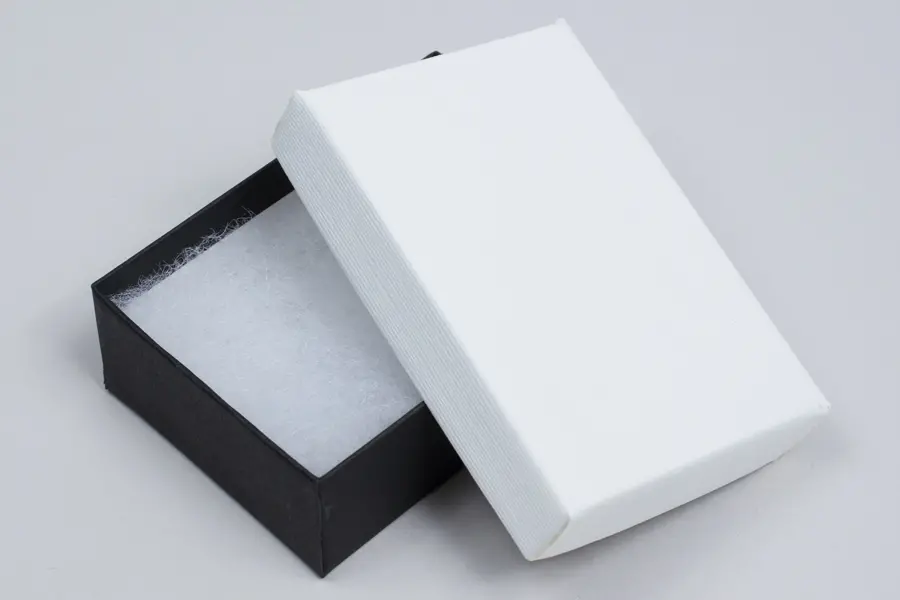 3L x 2-1/8W x 1H, 2-Piece Set-Up Jewelry Boxes w/Fiber Insert, Black Onyx and White Canvas
