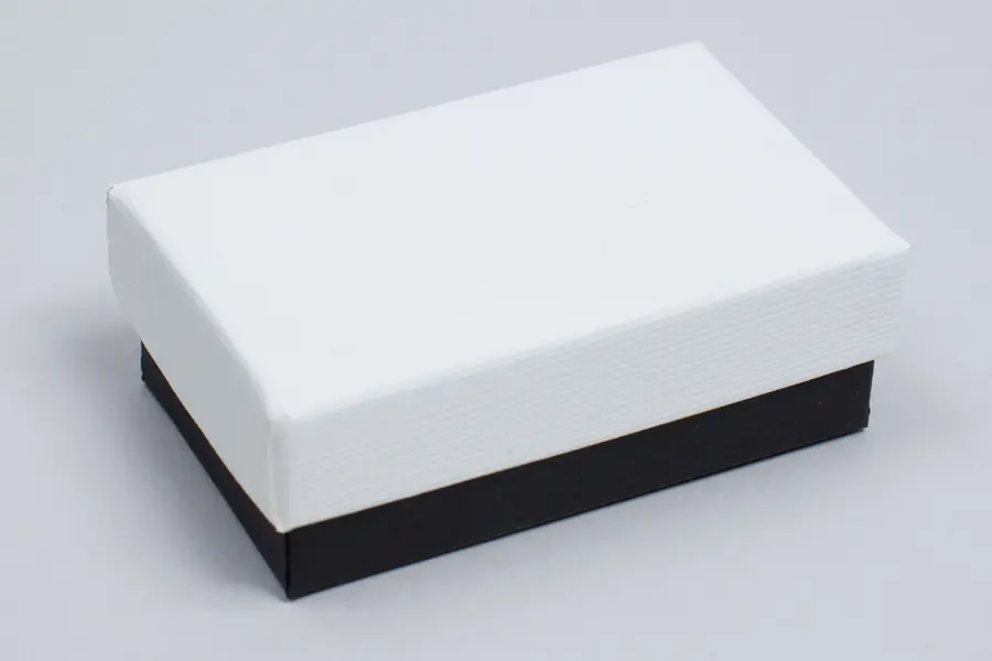 2-1/2L x 1-1/2W x 7/8H, 2-Piece Set-Up Jewelry Boxes w/Fiber Insert, Black Onyx and White Canvas