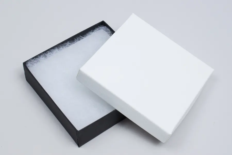 3-1/2L x 3-1/2W x 1H, 2-Piece Set-Up Jewelry Boxes w/Fiber Insert, Black Onyx and White Canvas
