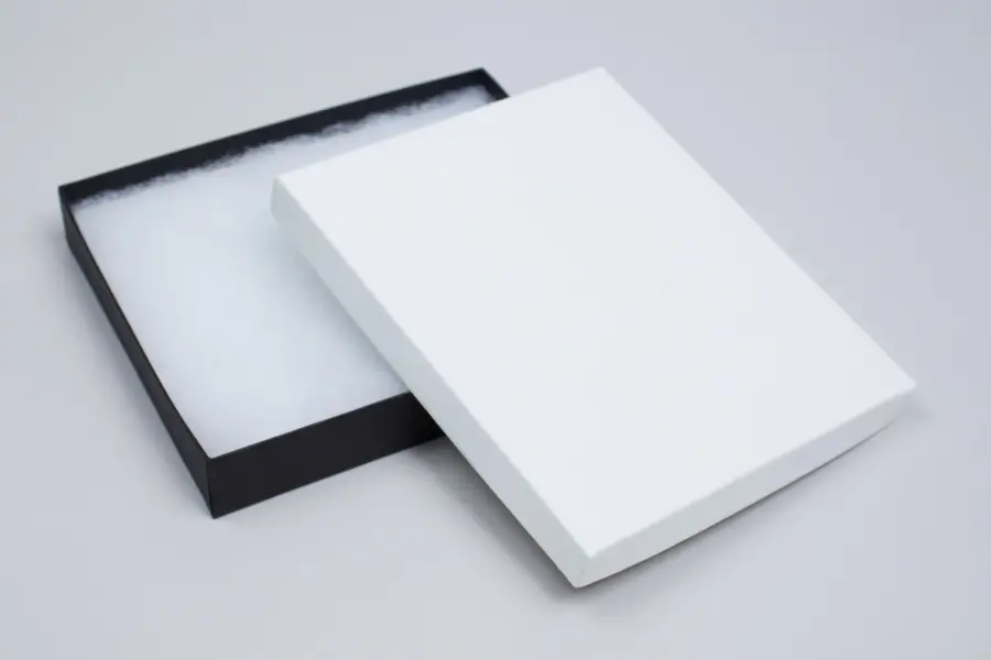 3-3/4L x 5-1/4W x 7/8H, 2-Piece Set-Up Jewelry Boxes w/Fiber Insert, Black Onyx and White Canvas