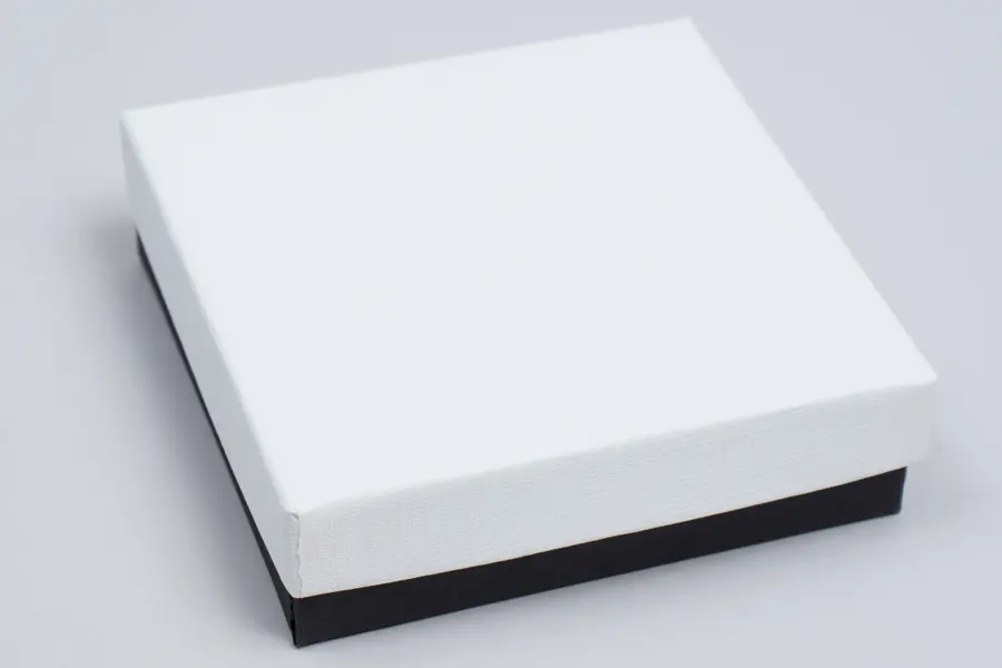 3-1/2L x 3-1/2W x 1H, 2-Piece Set-Up Jewelry Boxes w/Fiber Insert, Black Onyx and White Canvas