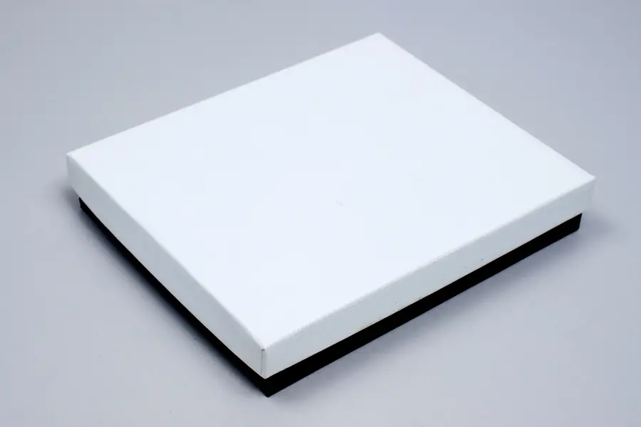 3-3/4L x 5-1/4W x 7/8H, 2-Piece Set-Up Jewelry Boxes w/Fiber Insert, Black Onyx and White Canvas