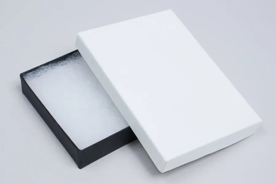 5L x 6W x 1H, 2-Piece Set-Up Jewelry Boxes w/Fiber Insert, Black Onyx and White Canvas