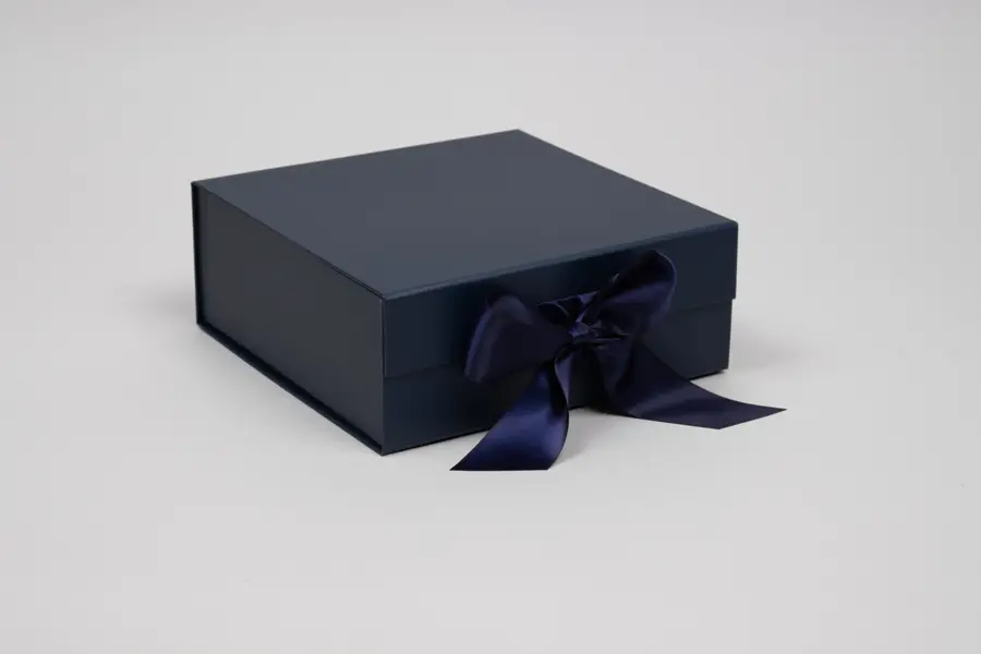 8L x 8W x 3H, Scratch Resistant Matte Finish Ribbon Magnetic Boxes, Matte Navy