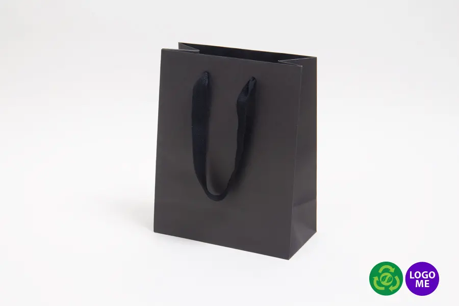 8W x 4D x 10H, Matte Eurotote Bags with Twill Ribbon Handles, Black Matte