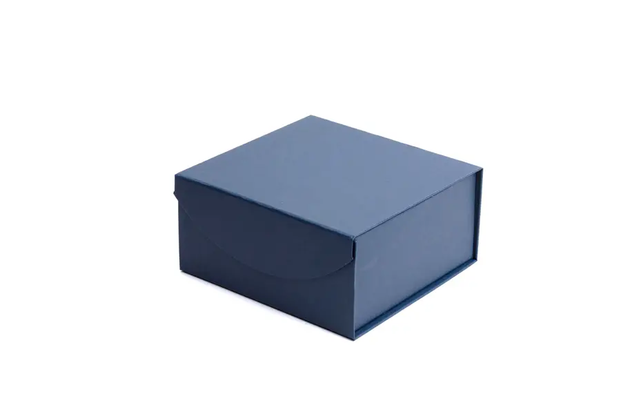 6L x 6W x 2-3/4H, Magnetic Navy Leatherette Curved Flap Boxes, Navy Blue