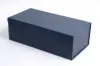 6-1/2L x 13W x 4-1/4H, Magnetic Navy Leatherette Curved Flap Boxes, Navy Blue