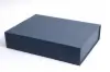 14-3/8L x 10-3/4W x 3-1/8H, Magnetic Navy Leatherette Curved Flap Boxes, Navy Blue