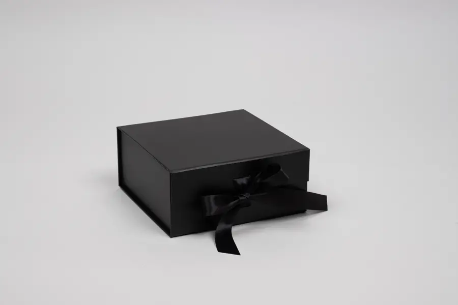 6L x 6W x 2-3/4H, Scratch Resistant Matte Finish Ribbon Magnetic Boxes, Black Matte