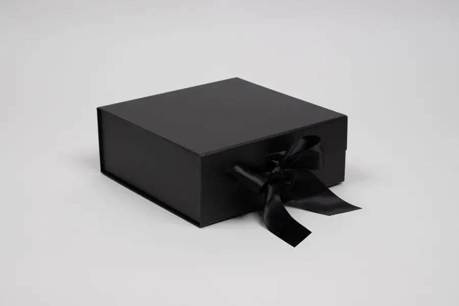 8L x 8W x 3H, Scratch Resistant Matte Finish Ribbon Magnetic Boxes, Black Matte