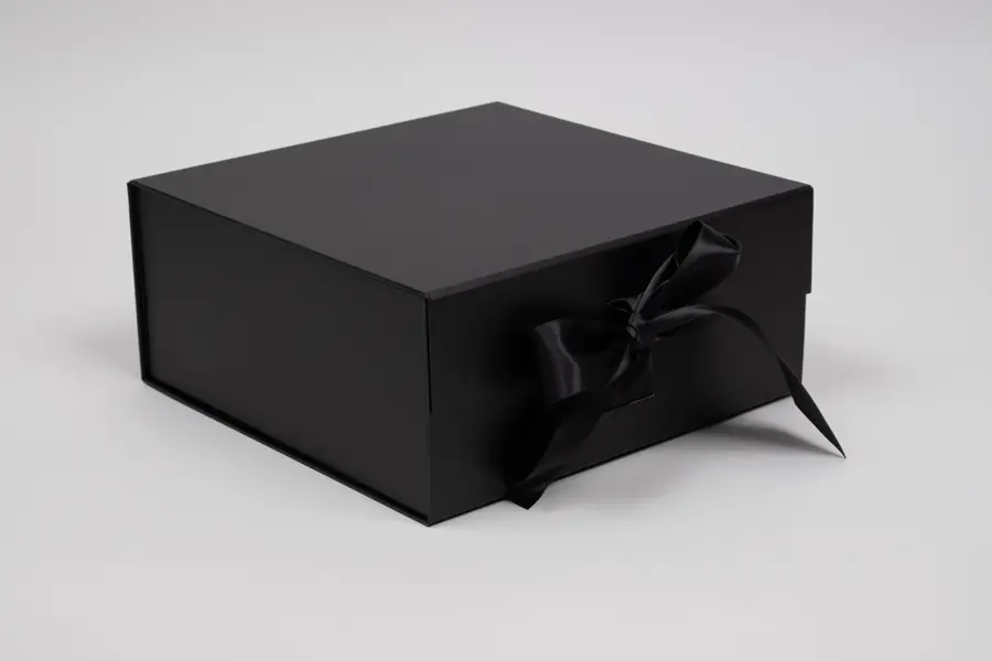 10L x 10W x 4H, Scratch Resistant Matte Finish Ribbon Magnetic Boxes, Black Matte