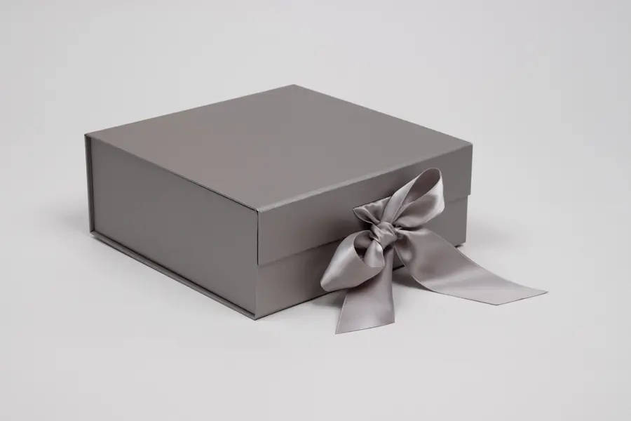 8L x 8W x 3H, Scratch Resistant Matte Finish Ribbon Magnetic Boxes, Silver Matte