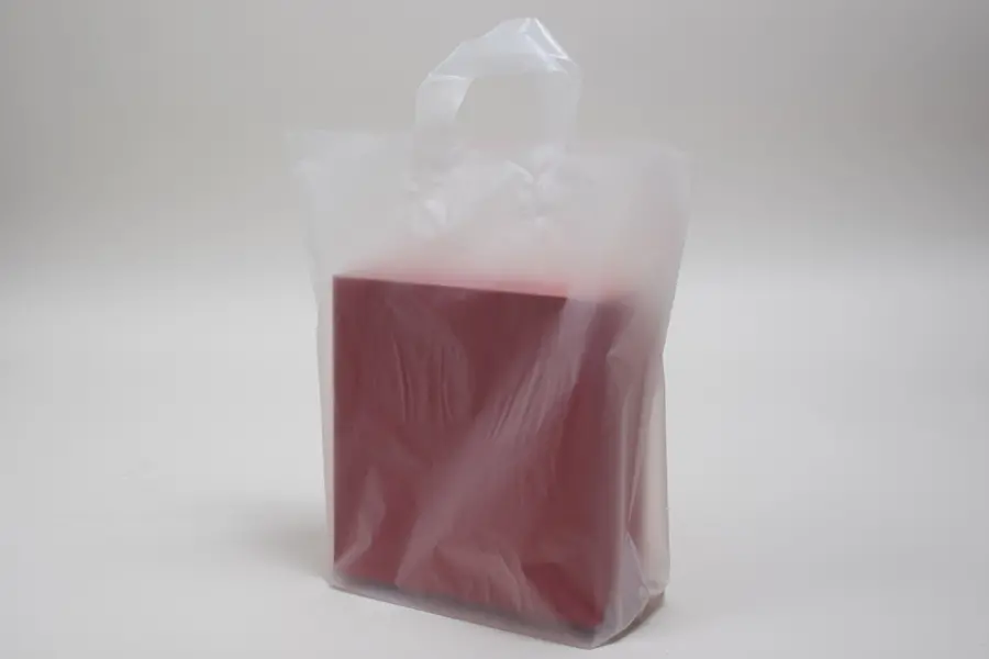 16W x 6D x 15H, Plastic Tote Bags with Soft Loop Handles, Frosted Clear