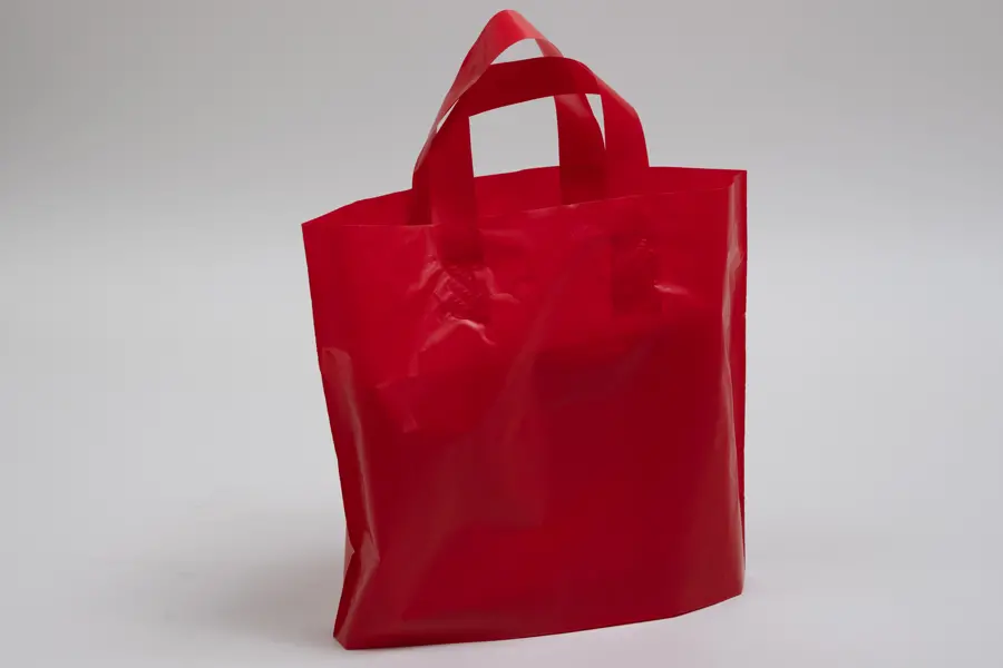 12W x 4D x 10H, Plastic Tote Bags with Soft Loop Handles, Red