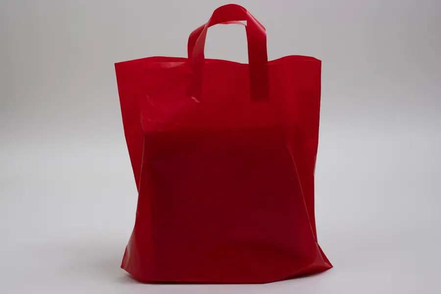 16W x 6D x 15H, Plastic Tote Bags with Soft Loop Handles, Red