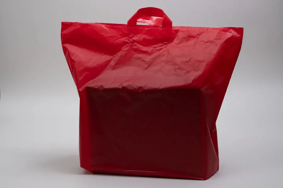 22W x 8D x 18H, Plastic Tote Bags with Soft Loop Handles, Red