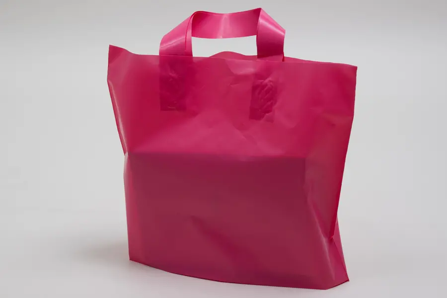 12W x 4D x 10H, Plastic Tote Bags with Soft Loop Handles, Hot Pink