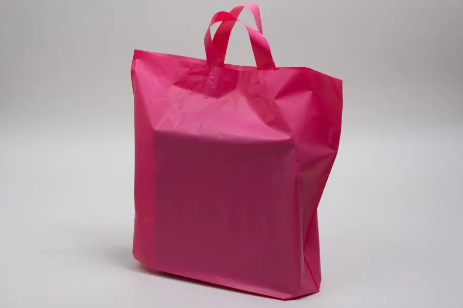 16W x 6D x 15H, Plastic Tote Bags with Soft Loop Handles, Hot Pink