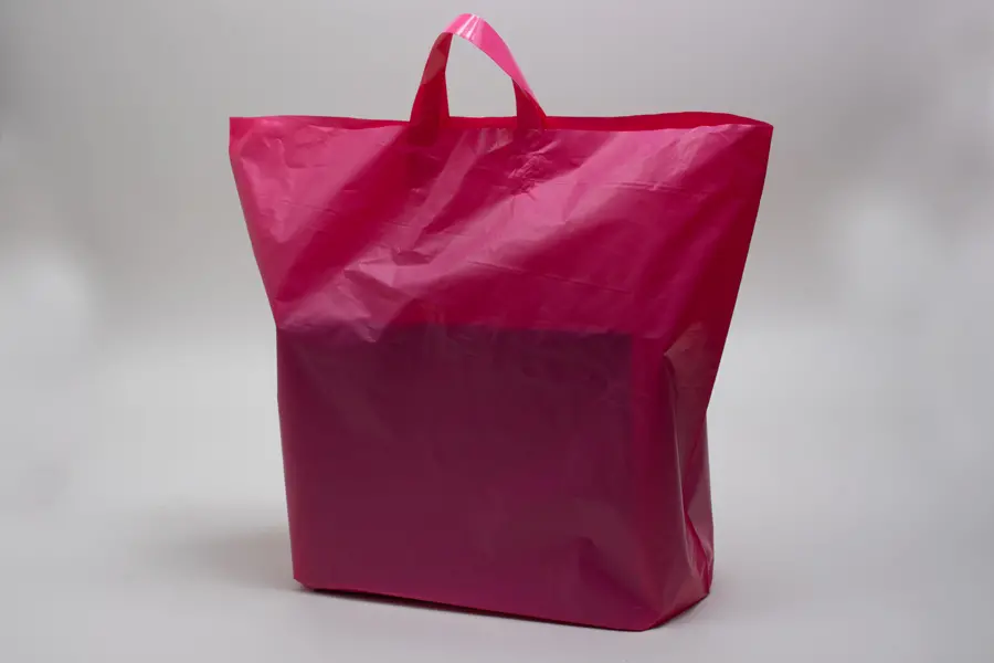 22W x 8D x 18H, Plastic Tote Bags with Soft Loop Handles, Hot Pink
