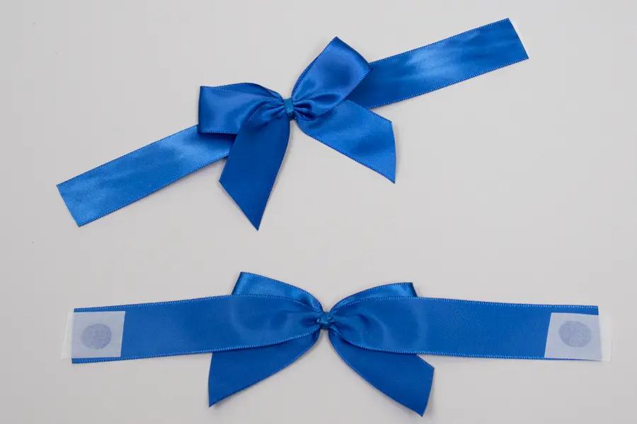 2 Bow x 3W, Self-Adhesive Pre-Tied Bows for Collapsible Magnetic Boxes, Blue Satin Bow