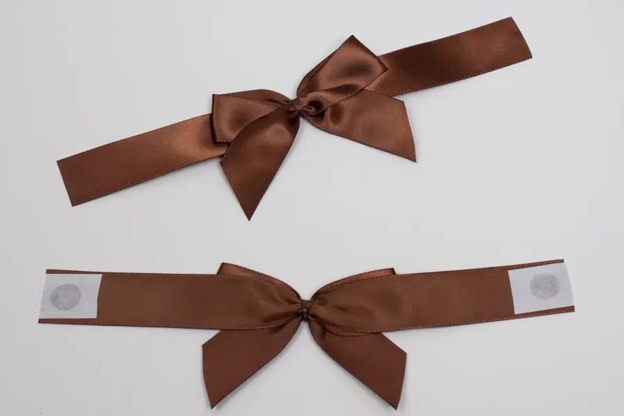 4 Bow x 6W, Self-Adhesive Pre-Tied Bows for Collapsible Magnetic Boxes, Brown Satin Bow