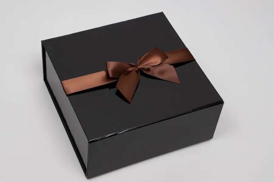 4 Bow x 6W, Self-Adhesive Pre-Tied Bows for Collapsible Magnetic Boxes, Brown Satin Bow