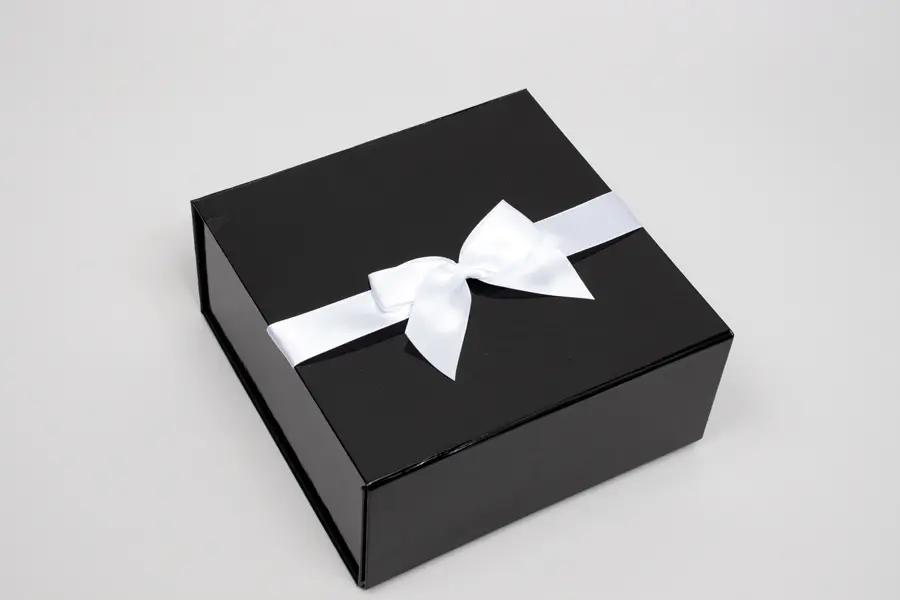 2 Bow x 3W, Self-Adhesive Pre-Tied Bows for Collapsible Magnetic Boxes, White Satin Bow